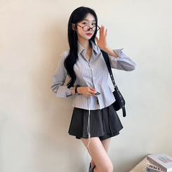 ストライプボタンクシャツ GREY