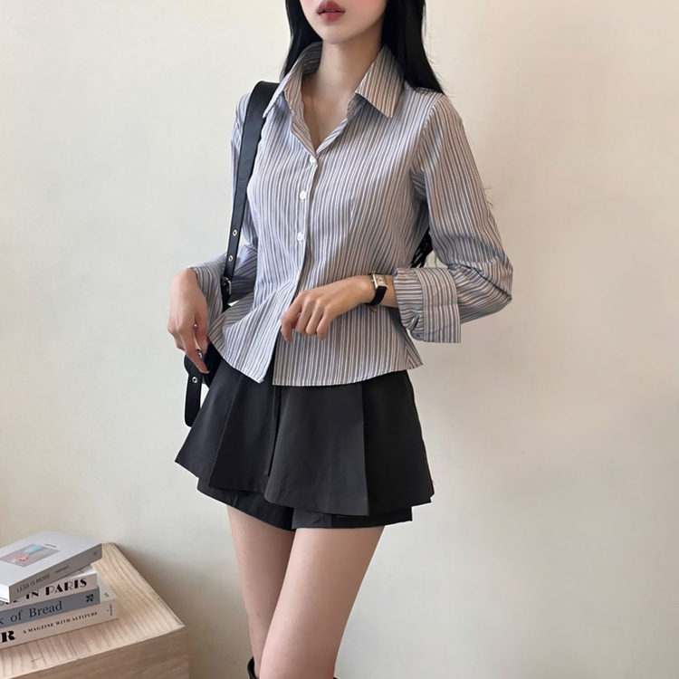 ストライプボタンクシャツ GREY