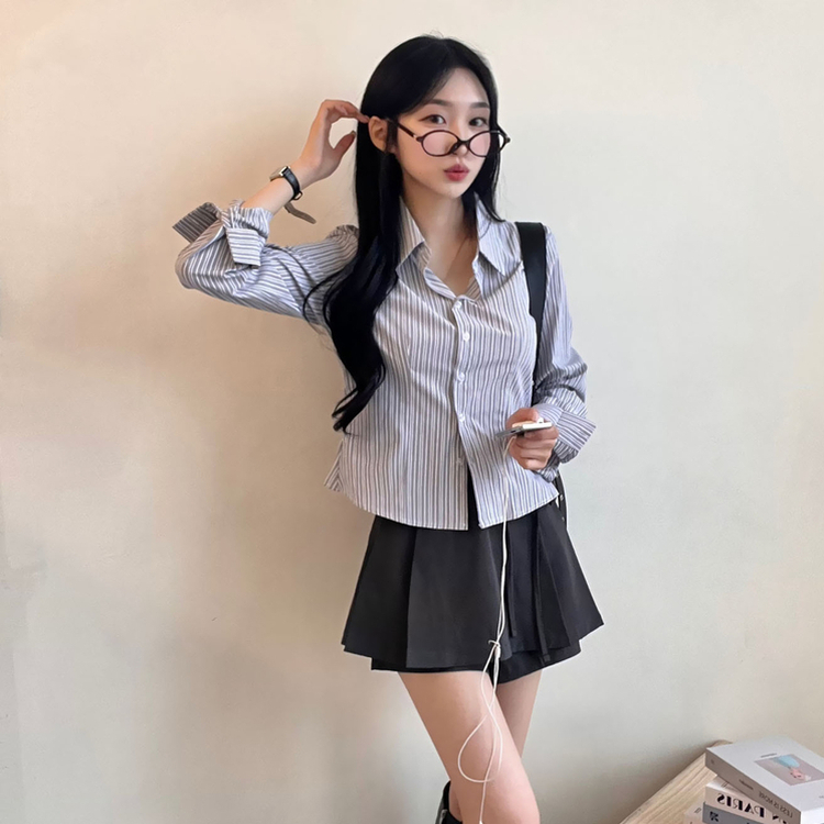 ストライプボタンクシャツ GREY