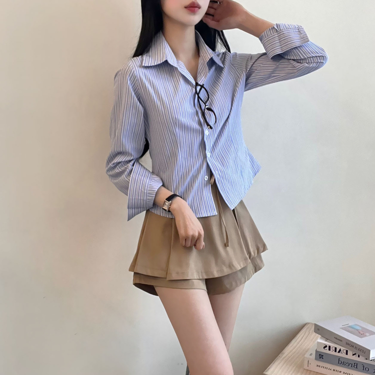 ストライプボタンクシャツ BLUE