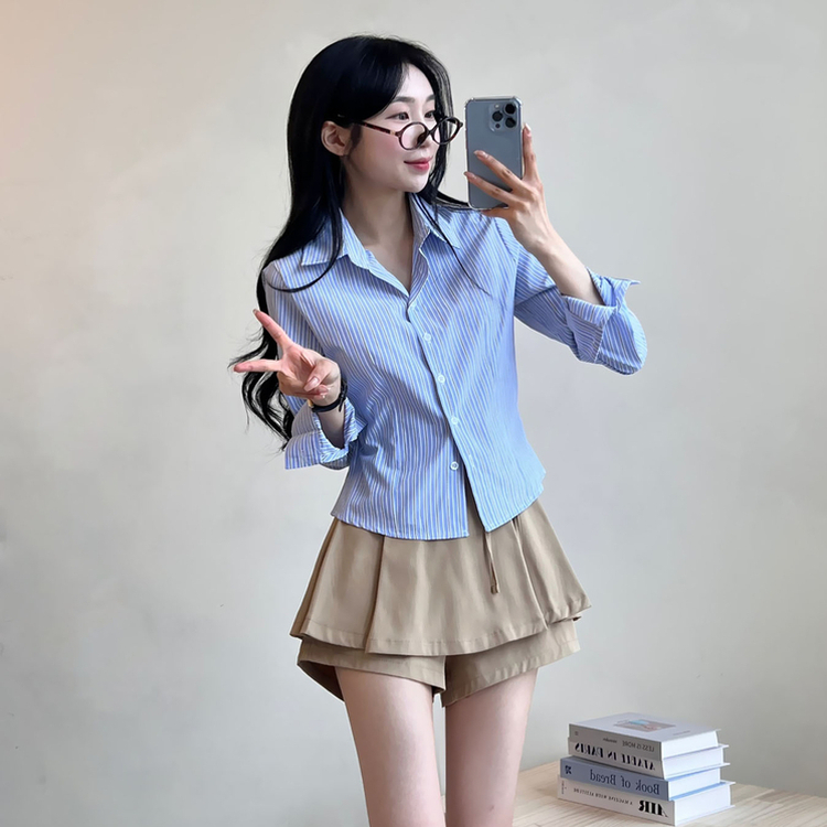 ストライプボタンクシャツ BLUE