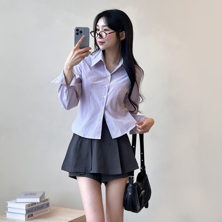 ストライプボタンクシャツ PURPLE