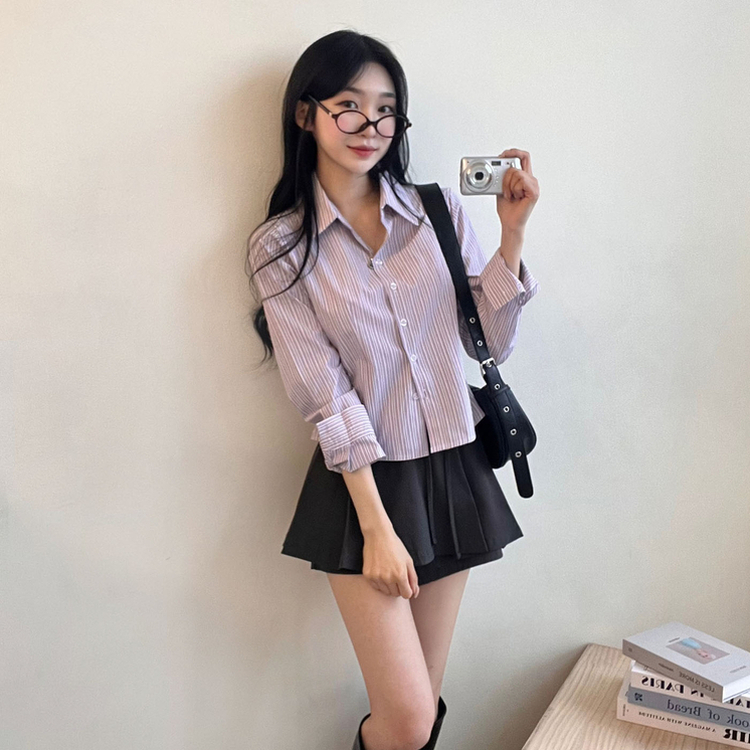 ストライプボタンクシャツ PURPLE