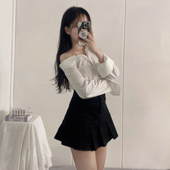 ワンオフショルダーブラウスシャツ WHITE
