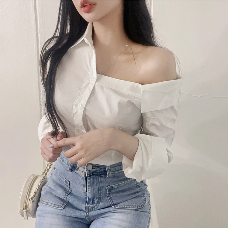 ワンオフショルダーブラウスシャツ WHITE