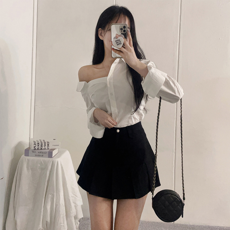 ワンオフショルダーブラウスシャツ WHITE