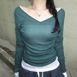 長袖Tシャツ シースルーレイヤードTシャツ(10color) DEEP GREEN