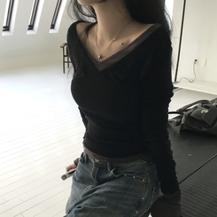 長袖Tシャツ シースルーレイヤードTシャツ(10color) BLACK
