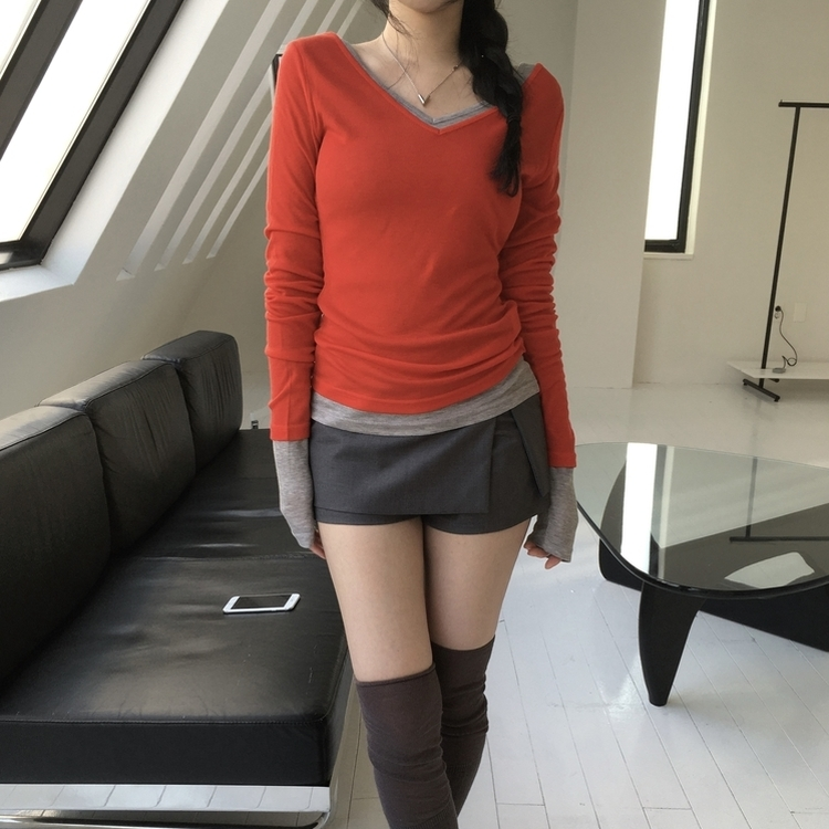シースルーレイヤードTシャツ(10color) RED