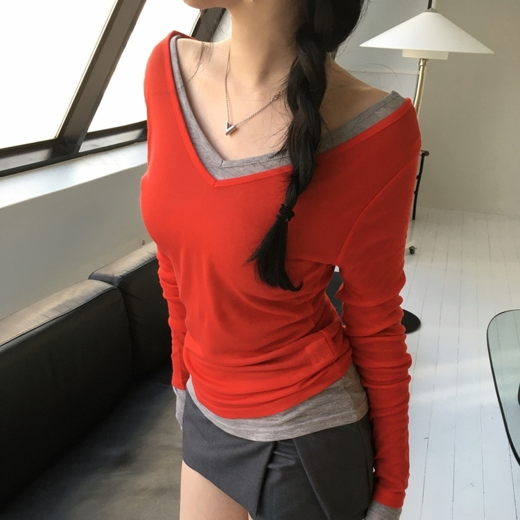 シースルーレイヤードTシャツ(10color) RED
