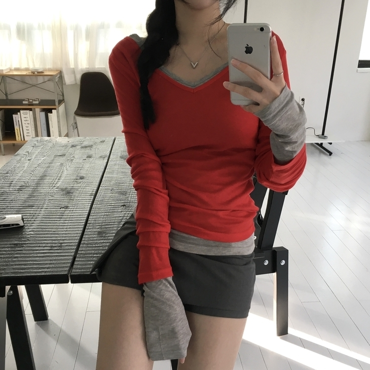 シースルーレイヤードTシャツ(10color) RED
