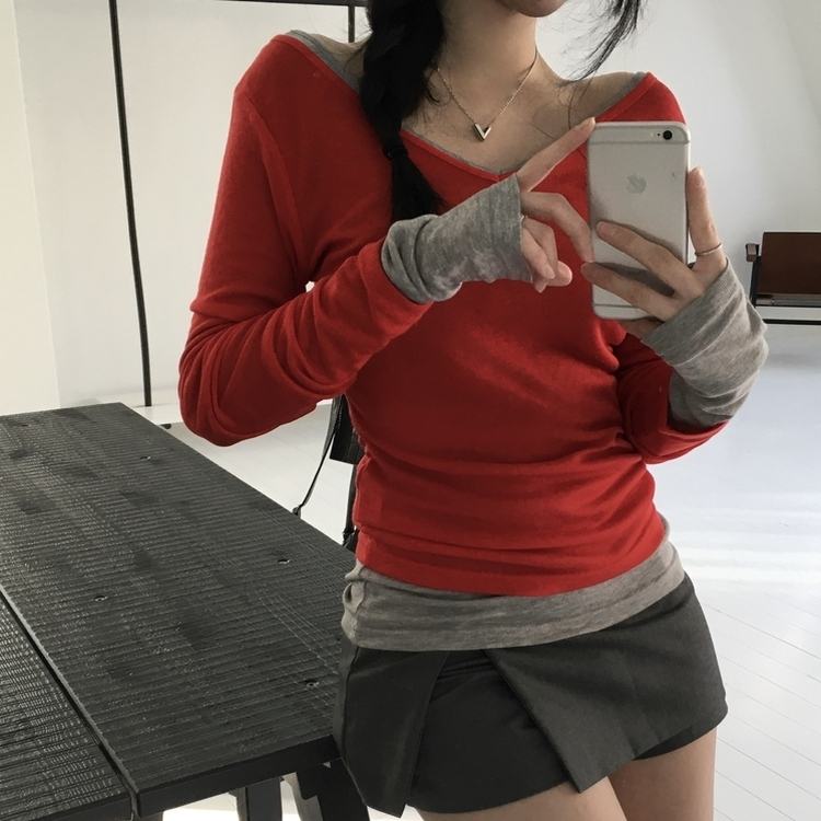 シースルーレイヤードTシャツ(10color) RED