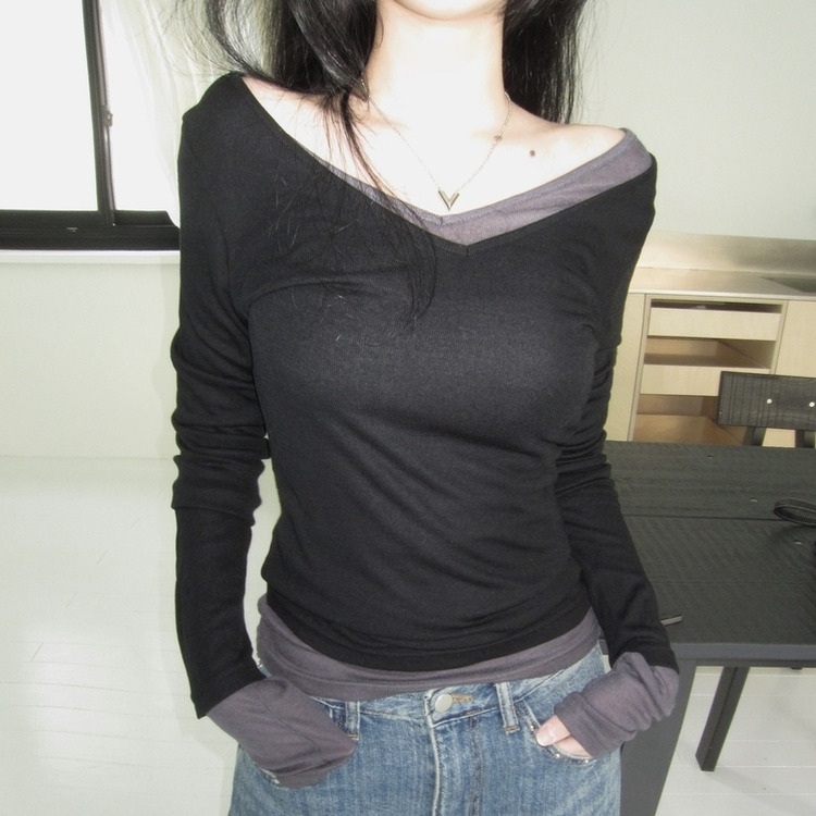 シースルーレイヤードTシャツ(10color) BLACK