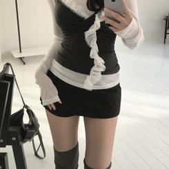 ミニスカート ローサイドスカートパンツ BLACK