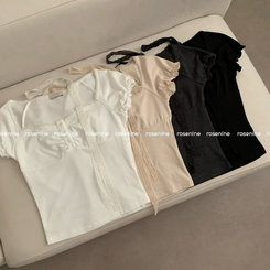 半袖Tシャツ 【タイ付き】レースボタン半袖Tシャツ