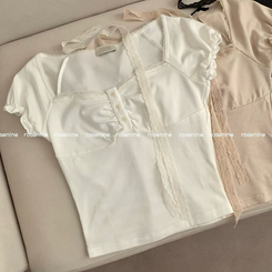 半袖Tシャツ 【タイ付き】レースボタン半袖Tシャツ