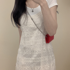 ロングワンピース レースレイヤードプリーツワンピース IVORY