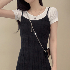 ロングワンピース レースレイヤードプリーツワンピース BLACK