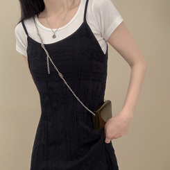 ロングワンピース レースレイヤードプリーツワンピース BLACK