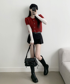 [벨트SET!/양면핀턱/2가지무드] 베니 미니 속바지 사이드 버튼 지퍼 양면 핀턱 숏 스커트 블랙