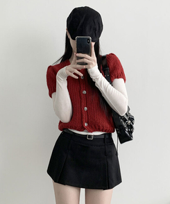 [벨트SET!/양면핀턱/2가지무드] 베니 미니 속바지 사이드 버튼 지퍼 양면 핀턱 숏 스커트 블랙