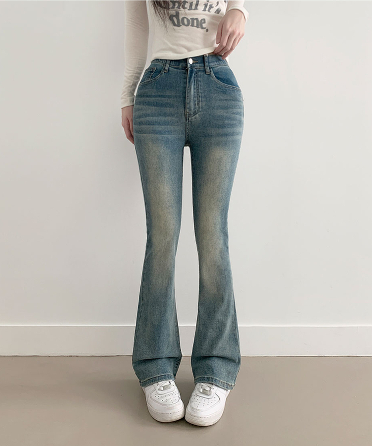 단독8컬러 메니 하이웨스트 밴딩 워싱 슬림 스판 논페이드 부츠컷 데님 팬츠 빈티지