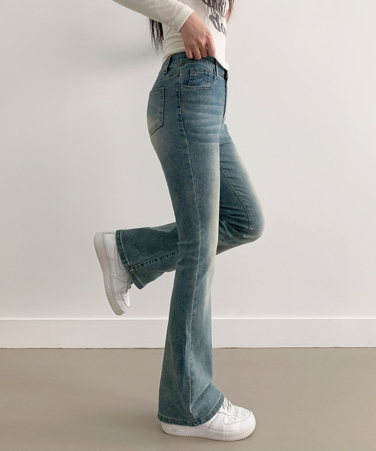 단독8컬러 메니 하이웨스트 밴딩 워싱 슬림 스판 논페이드 부츠컷 데님 팬츠 빈티지