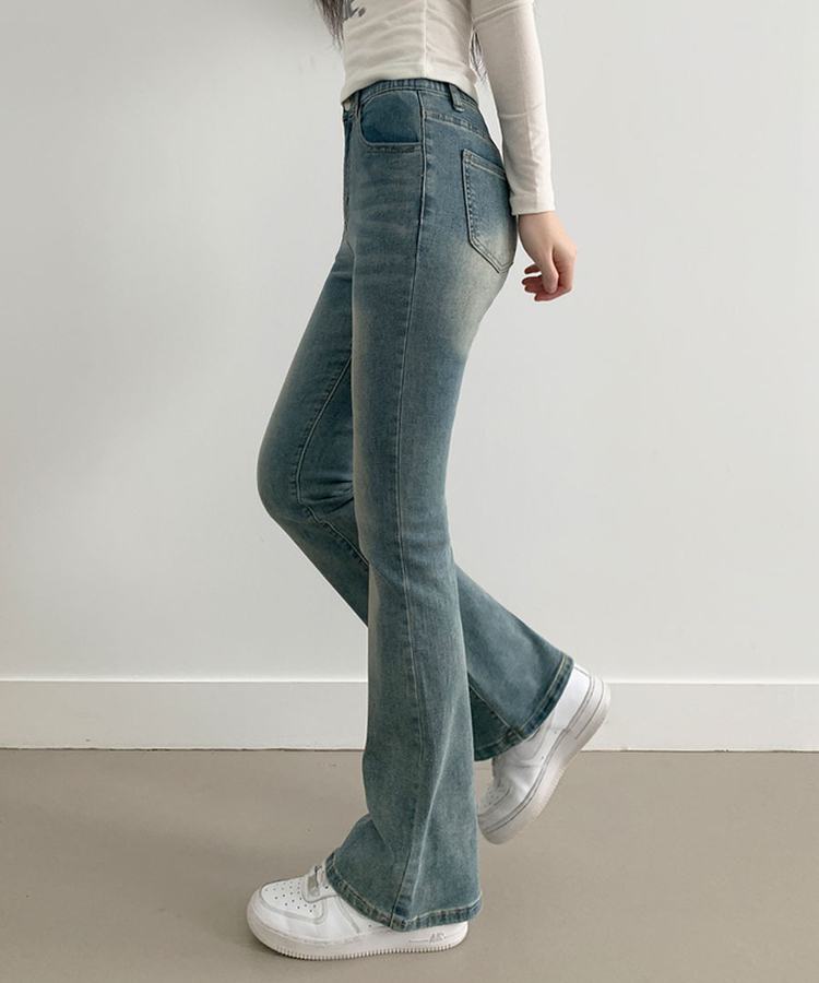 단독8컬러 메니 하이웨스트 밴딩 워싱 슬림 스판 논페이드 부츠컷 데님 팬츠 빈티지