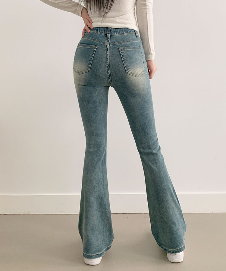 단독8컬러 메니 하이웨스트 밴딩 워싱 슬림 스판 논페이드 부츠컷 데님 팬츠 빈티지