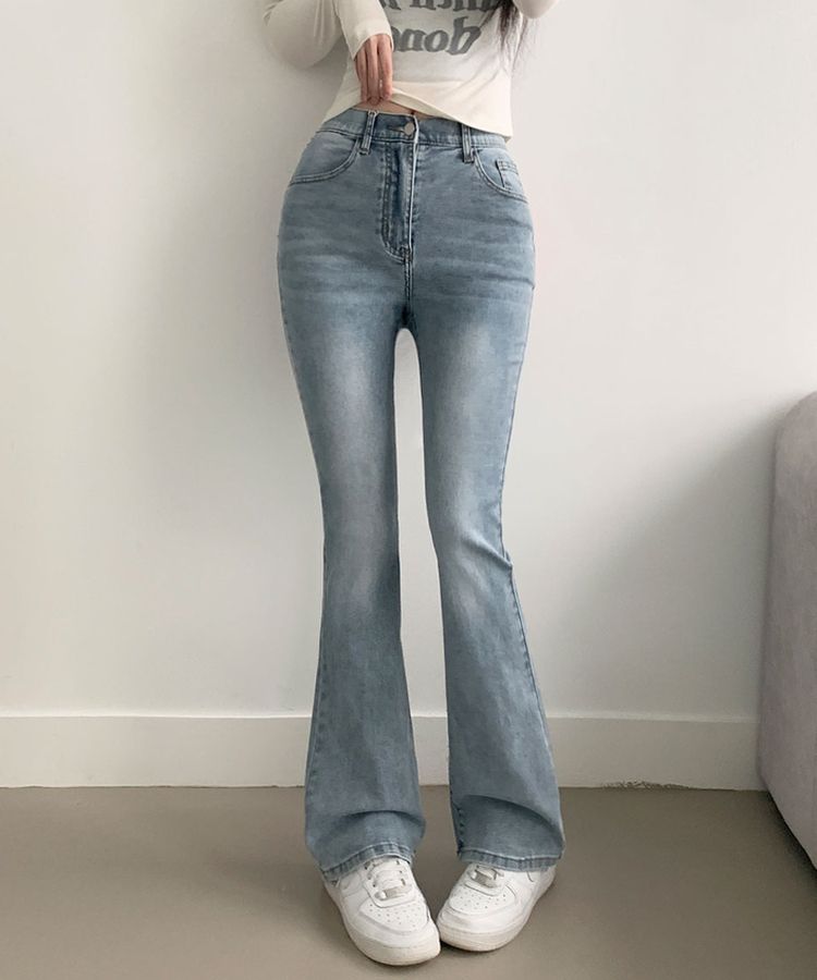 단독8컬러 메니 하이웨스트 밴딩 워싱 슬림 스판 논페이드 부츠컷 데님 팬츠 연청