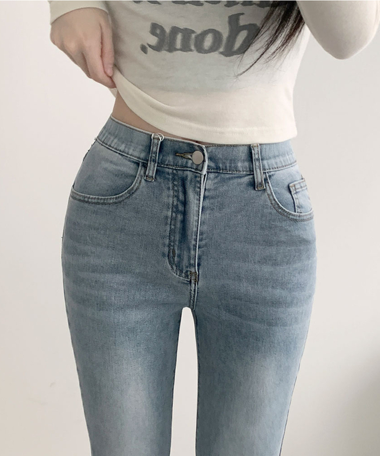 단독8컬러 메니 하이웨스트 밴딩 워싱 슬림 스판 논페이드 부츠컷 데님 팬츠 연청