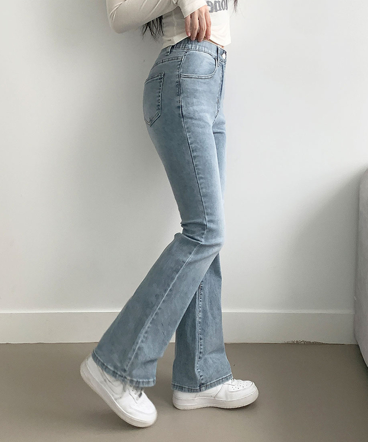 단독8컬러 메니 하이웨스트 밴딩 워싱 슬림 스판 논페이드 부츠컷 데님 팬츠 연청