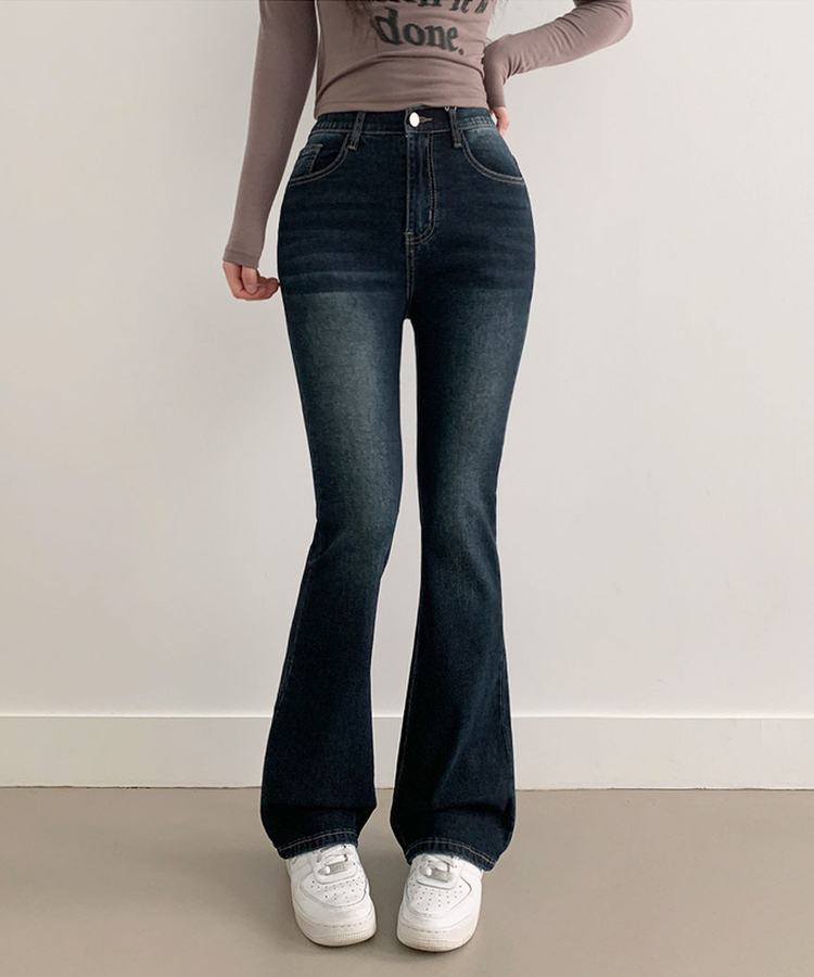 단독8컬러 메니 하이웨스트 밴딩 워싱 슬림 스판 논페이드 부츠컷 데님 팬츠 진청