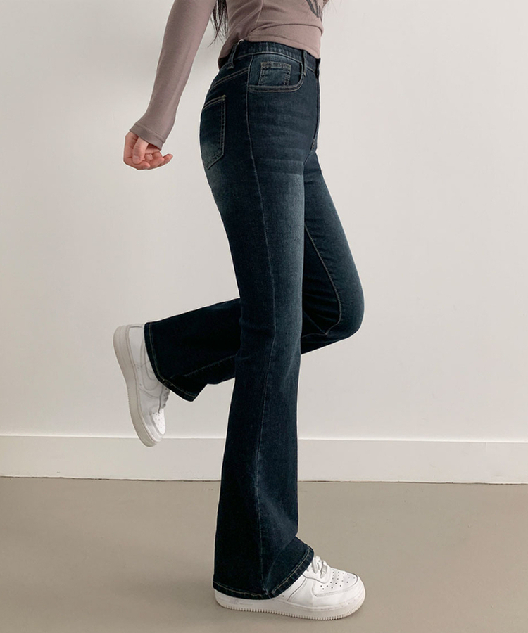 단독8컬러 메니 하이웨스트 밴딩 워싱 슬림 스판 논페이드 부츠컷 데님 팬츠 진청