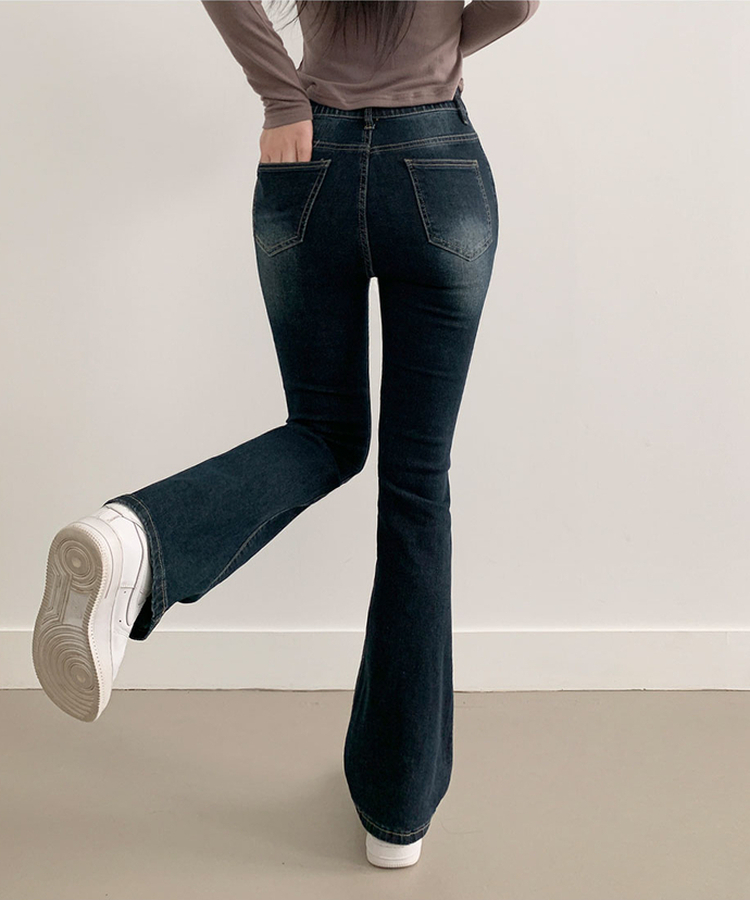 단독8컬러 메니 하이웨스트 밴딩 워싱 슬림 스판 논페이드 부츠컷 데님 팬츠 진청