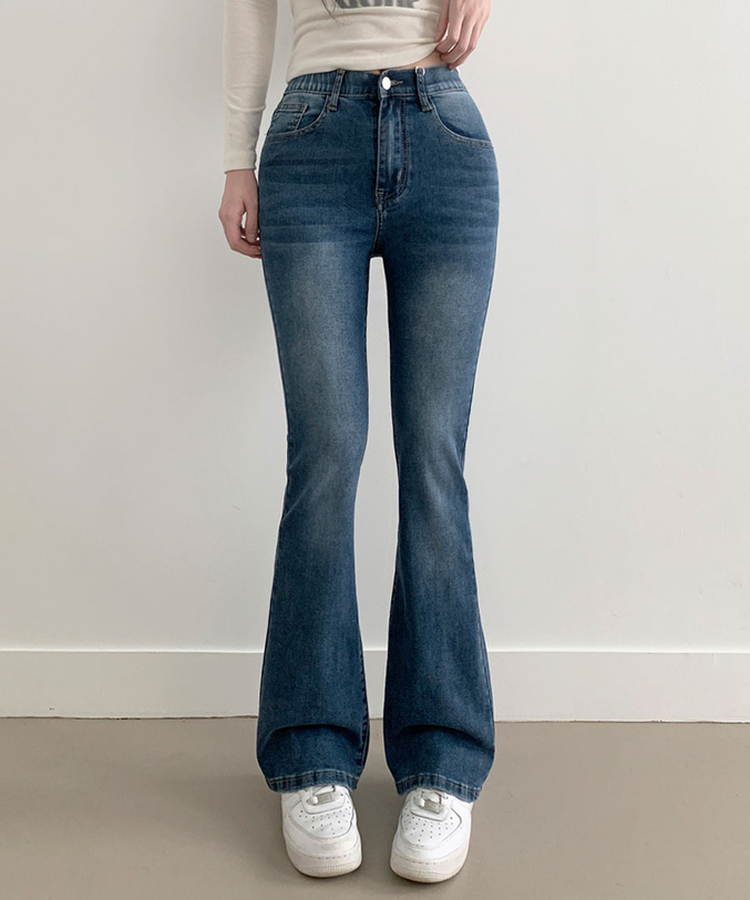 단독8컬러 메니 하이웨스트 밴딩 워싱 슬림 스판 논페이드 부츠컷 데님 팬츠 중청
