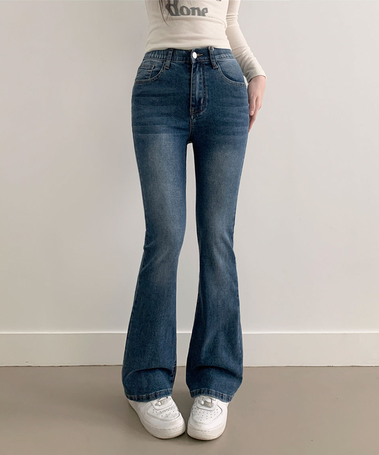 단독8컬러 메니 하이웨스트 밴딩 워싱 슬림 스판 논페이드 부츠컷 데님 팬츠 중청