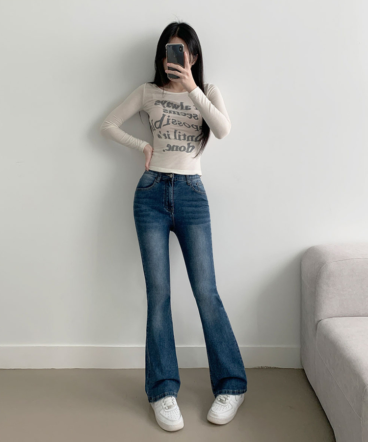 단독8컬러 메니 하이웨스트 밴딩 워싱 슬림 스판 논페이드 부츠컷 데님 팬츠 중청