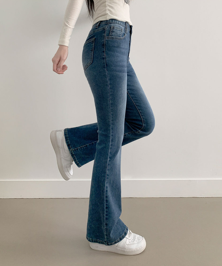 단독8컬러 메니 하이웨스트 밴딩 워싱 슬림 스판 논페이드 부츠컷 데님 팬츠 중청