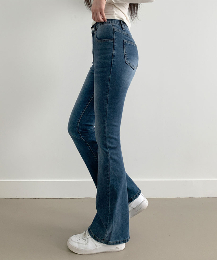 단독8컬러 메니 하이웨스트 밴딩 워싱 슬림 스판 논페이드 부츠컷 데님 팬츠 중청