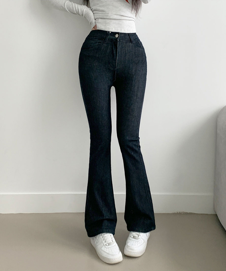 단독8컬러 메니 하이웨스트 밴딩 워싱 슬림 스판 논페이드 부츠컷 데님 팬츠 생지블루