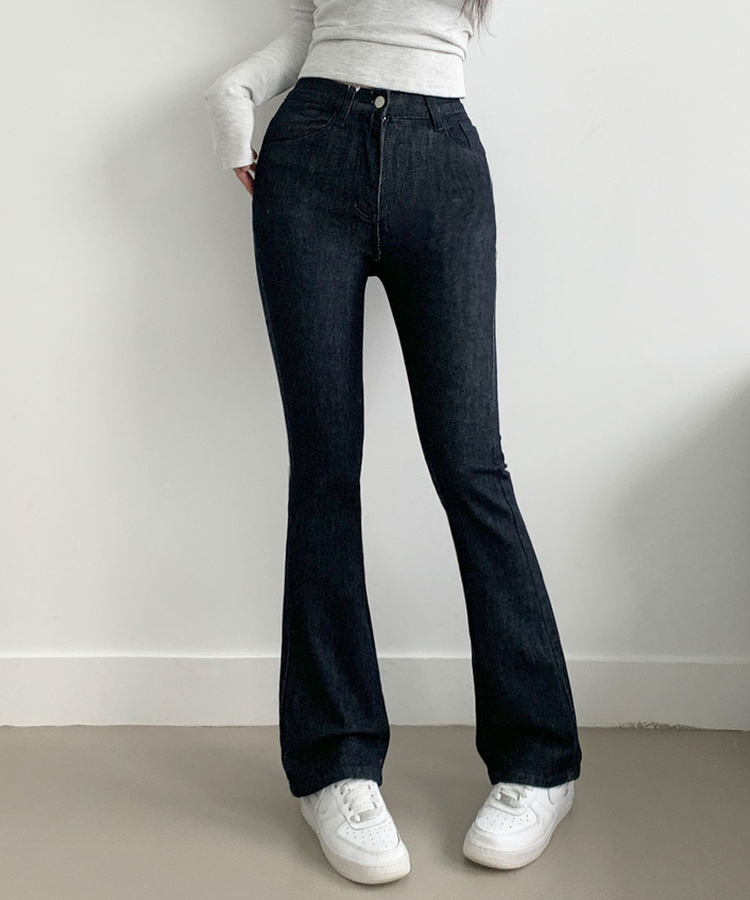 단독8컬러 메니 하이웨스트 밴딩 워싱 슬림 스판 논페이드 부츠컷 데님 팬츠 생지블루