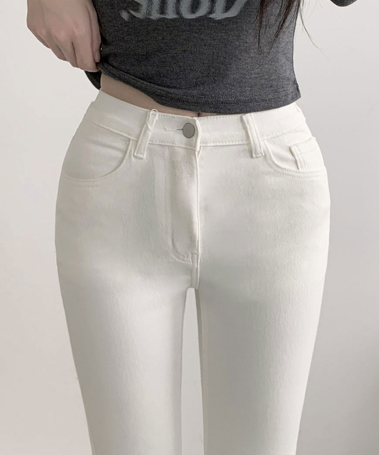단독8컬러 메니 하이웨스트 밴딩 워싱 슬림 스판 논페이드 부츠컷 데님 팬츠 화이트
