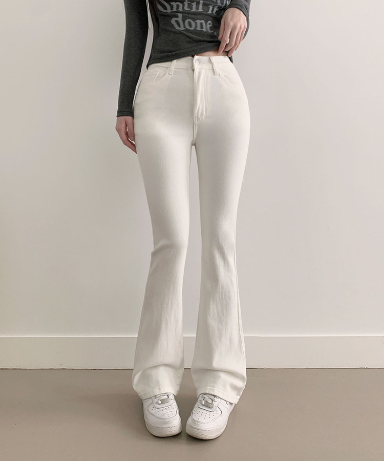 단독8컬러 메니 하이웨스트 밴딩 워싱 슬림 스판 논페이드 부츠컷 데님 팬츠 화이트