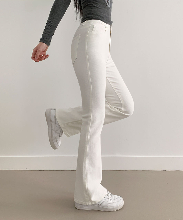 단독8컬러 메니 하이웨스트 밴딩 워싱 슬림 스판 논페이드 부츠컷 데님 팬츠 화이트