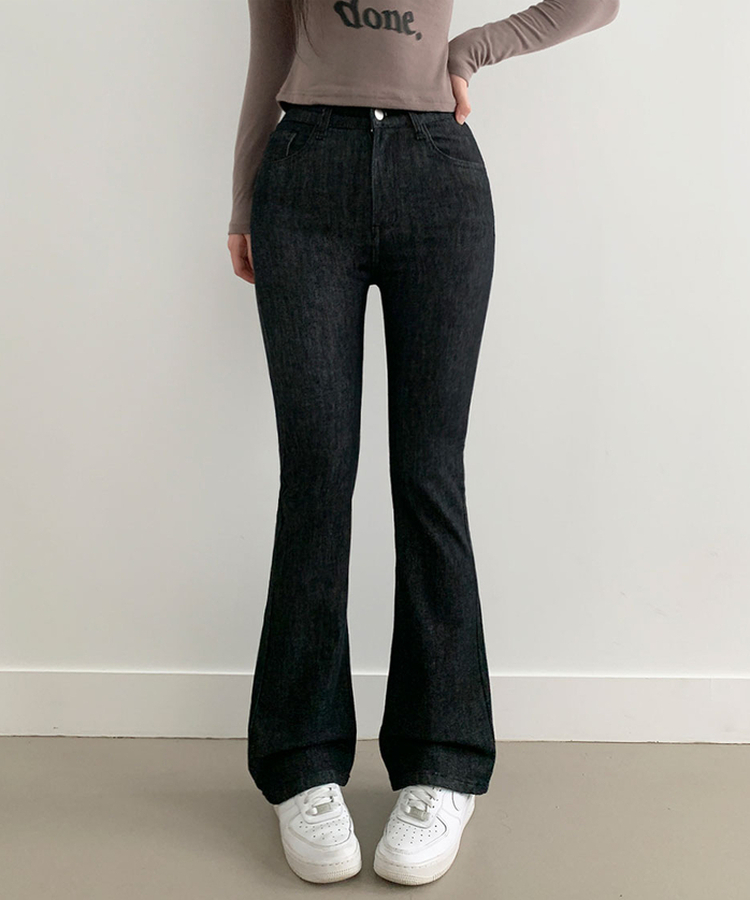 단독8컬러 메니 하이웨스트 밴딩 워싱 슬림 스판 논페이드 부츠컷 데님 팬츠 생지블랙