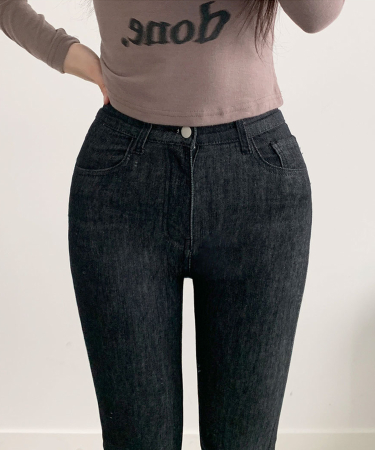 단독8컬러 메니 하이웨스트 밴딩 워싱 슬림 스판 논페이드 부츠컷 데님 팬츠 생지블랙