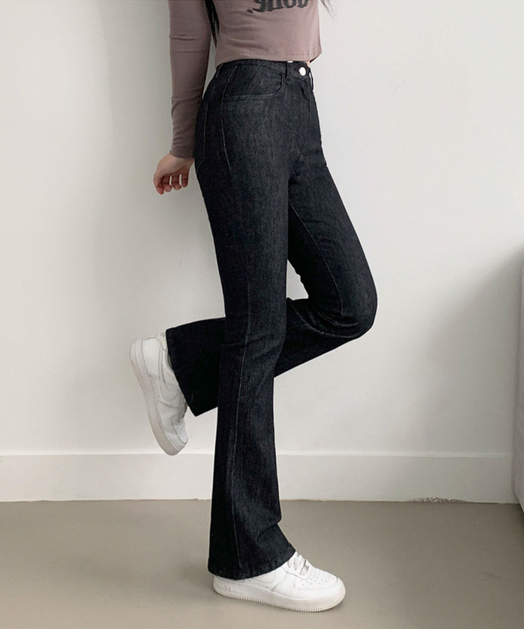 단독8컬러 메니 하이웨스트 밴딩 워싱 슬림 스판 논페이드 부츠컷 데님 팬츠 생지블랙