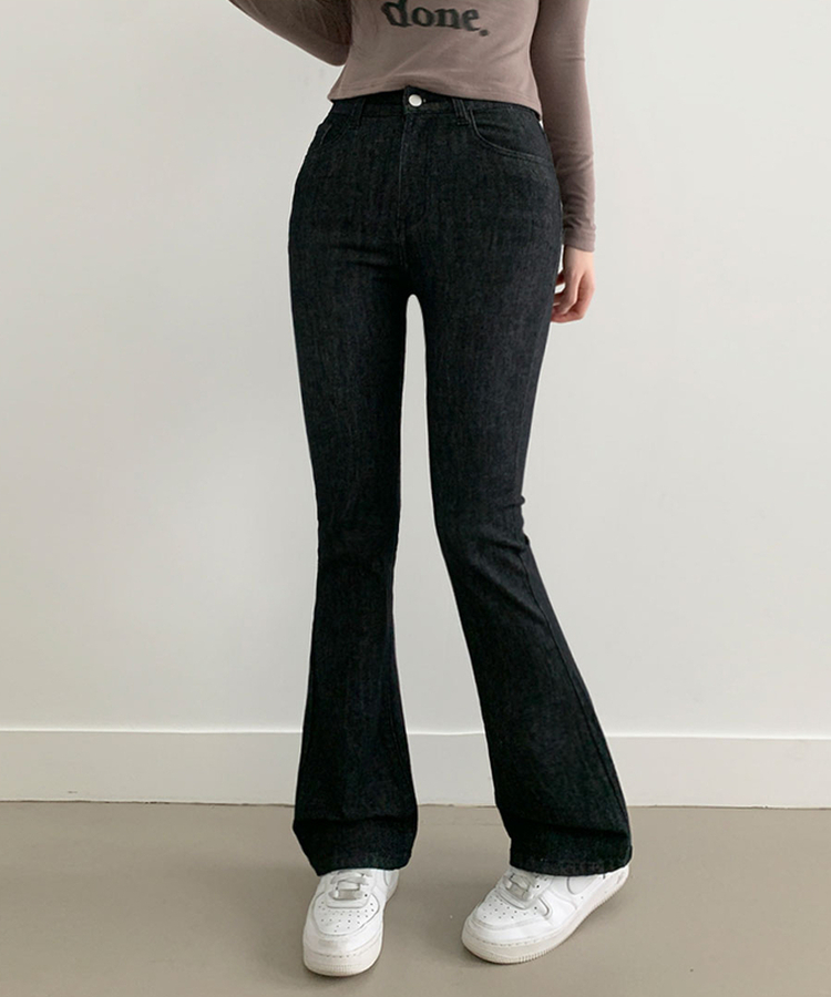 단독8컬러 메니 하이웨스트 밴딩 워싱 슬림 스판 논페이드 부츠컷 데님 팬츠 생지블랙