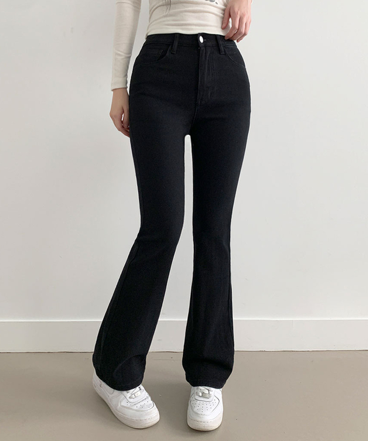 단독8컬러 메니 하이웨스트 밴딩 워싱 슬림 스판 논페이드 부츠컷 데님 팬츠 블랙